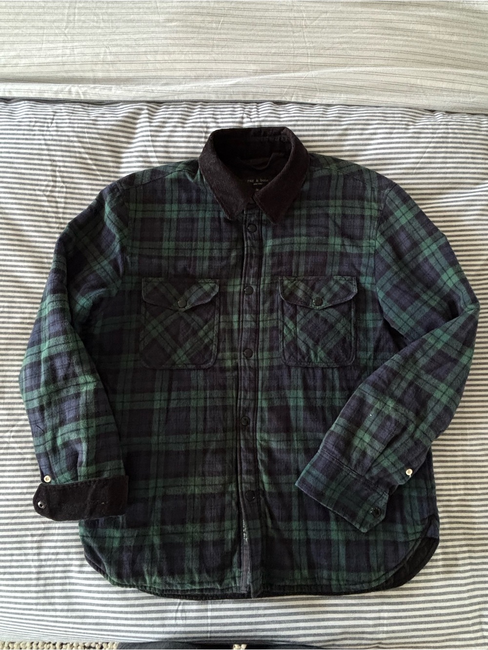 rag & bone Blackwatch Plaid Quilted Shirt Jacket in Green & Black